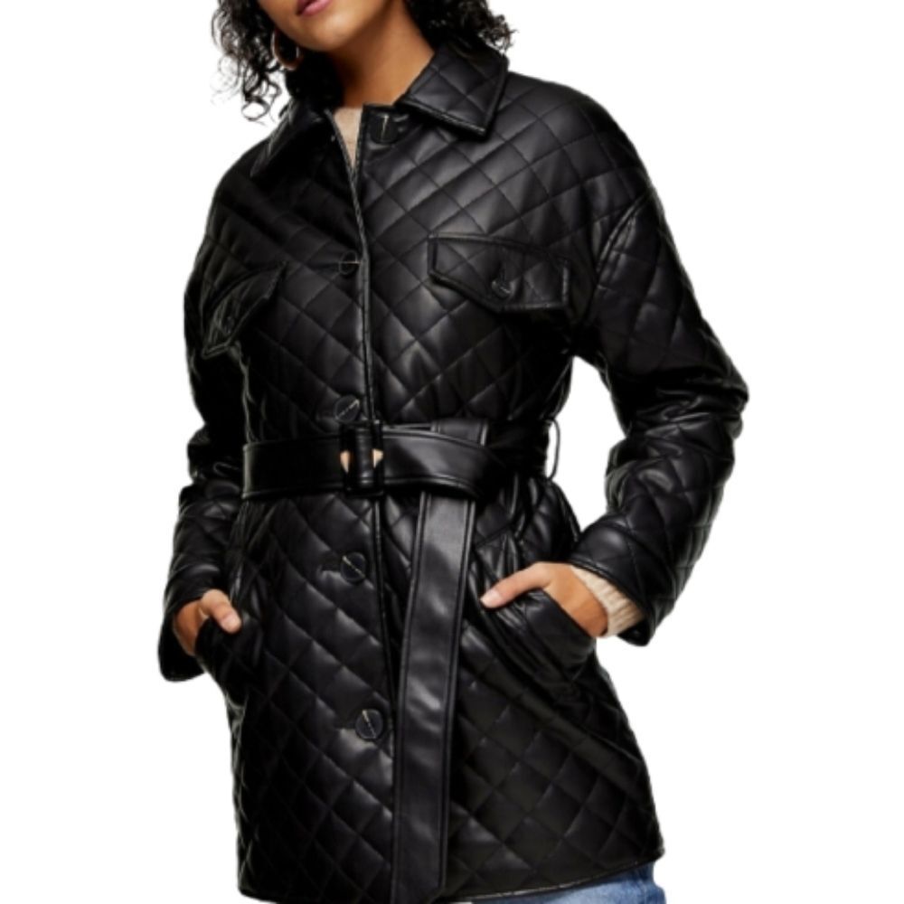 Topshop Quinn Quilted Fux Leather Shacket Womens Vegan Leather Jacket Size 4
